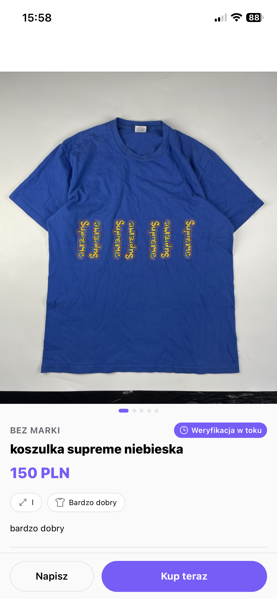 Koszulka Supreme niebieska z grafiką z przodu